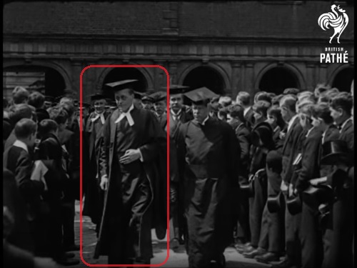 Screenshot from "35 Etonian Generals Visit Old College (1919)", with M. R. James highlighted.