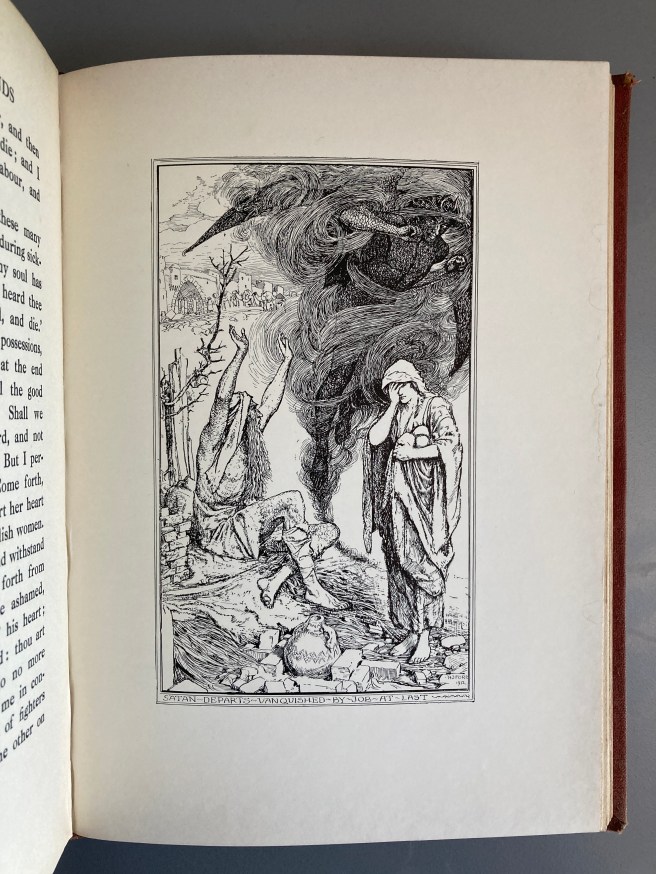 Old Testament Legends: being Stories out of some of the less-known Apocryphal Books of the Old Testament - illustration, "Satan departs, vanquished by Job at last"